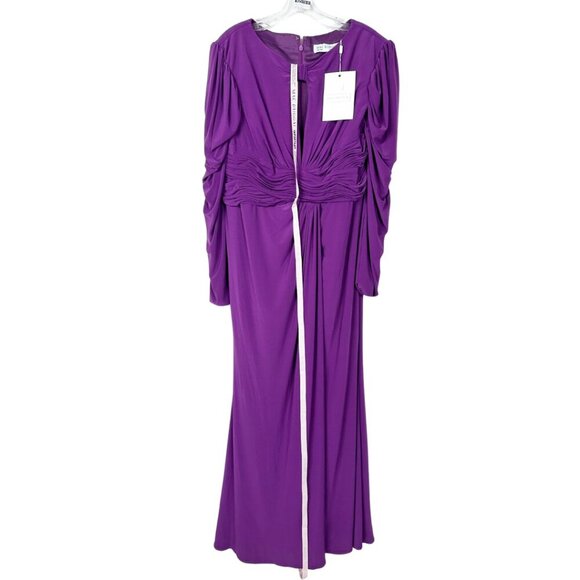 NWT Mac Duggal Princess Long Sleeve Keyhole Neck Jersey Dress Plum 14W - Picture 3 of 8